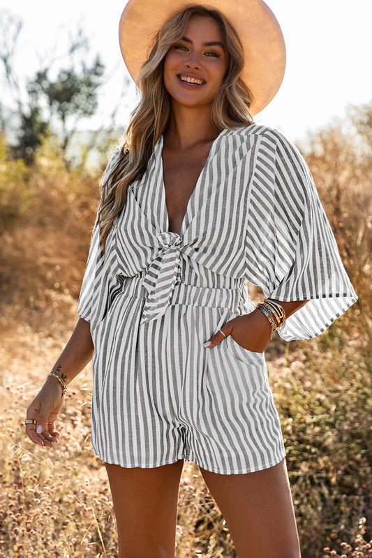 Gray Striped Romper